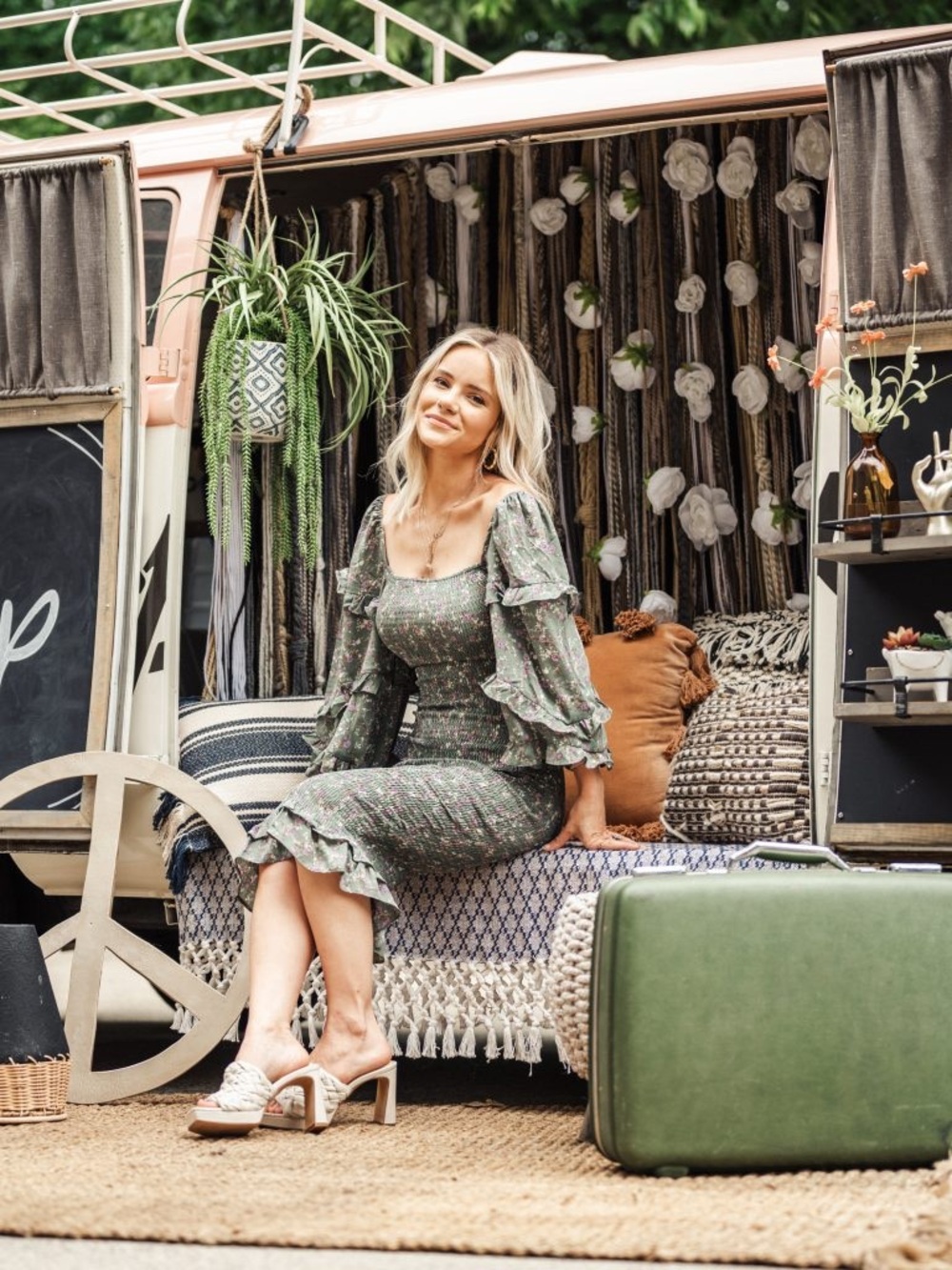 Petal & Pup Sage Green Floral Midi Dress with Puff Sleeves - Picture 6 of 12